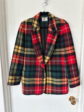 Vintage Pendleton 100% Virgin Wool Multicolor Plaid Tartan Oversized Blazer M